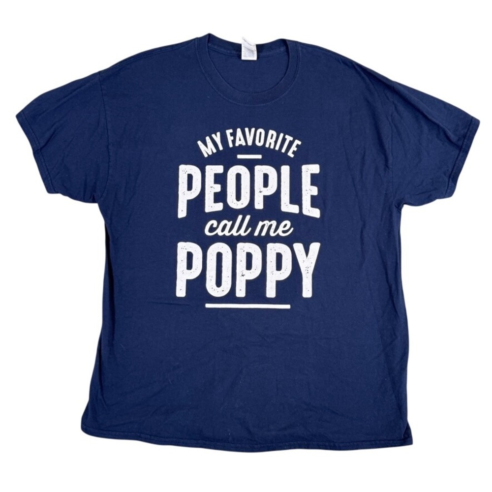 Gildan Mens XL Navy Blue My Favorite People Call Me Poppy Graphic T-Shirt